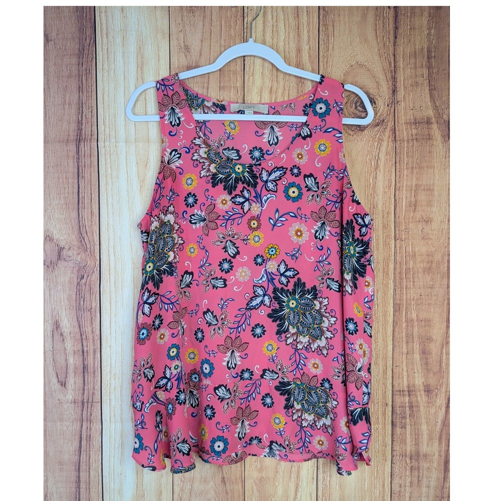 Ann Taylor LOFT Pink Floral Paisley Sleeveless Blouse Top Womens Size Large